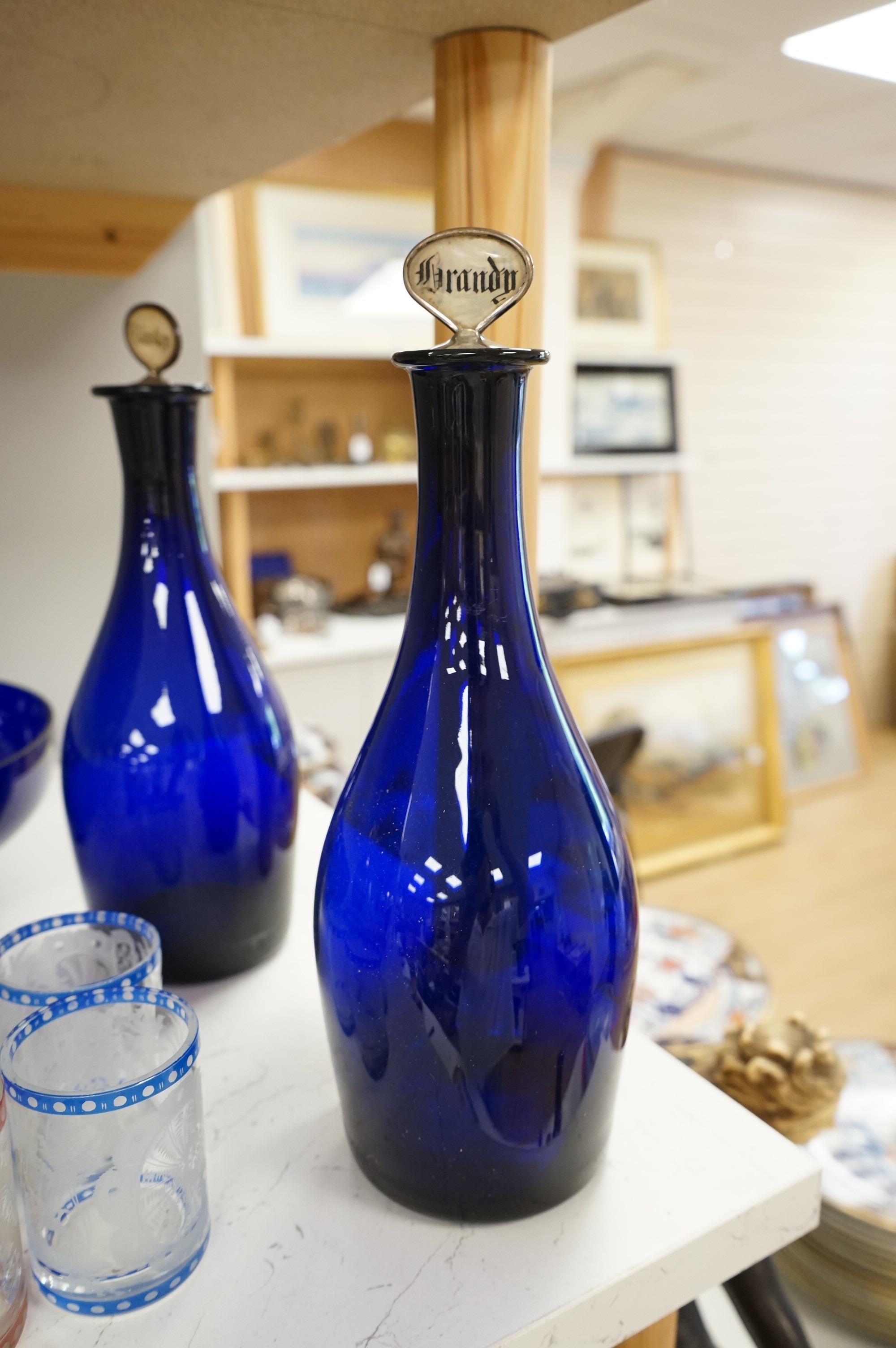 18th century and later glassware including a pair of ‘Bristol’ blue decanters